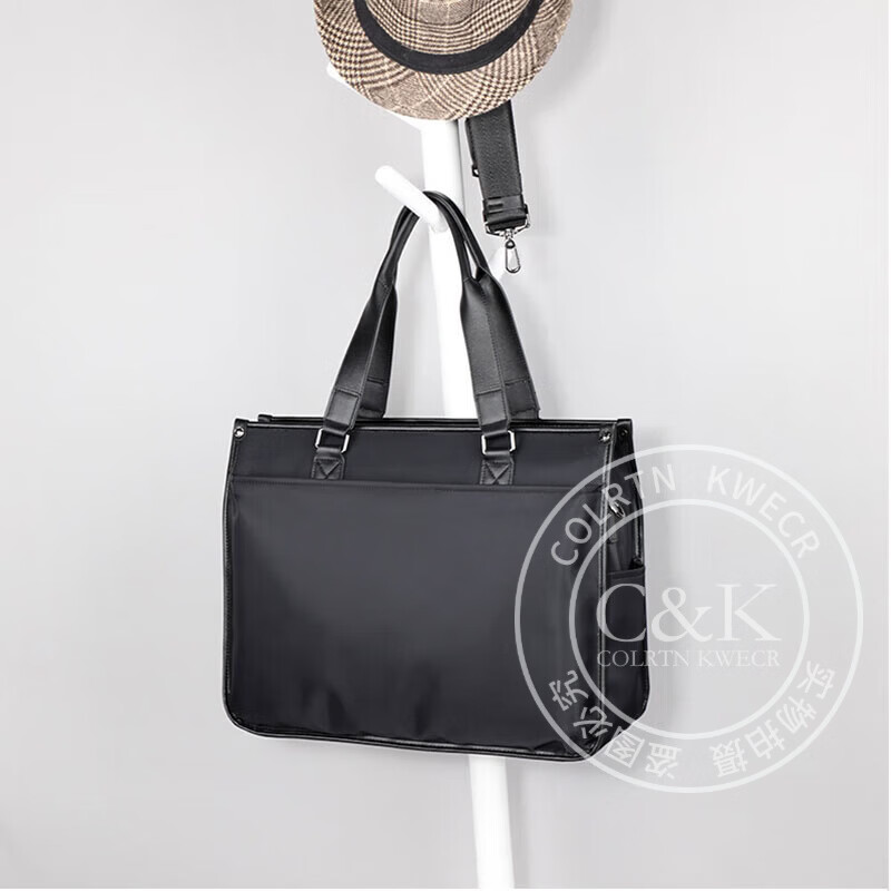 Colrtn Kwecr轻奢C K男士公文包商务出差手提包防水电脑包横款文件包奢侈品男 CK黑色（40*33*13cm） 16英寸