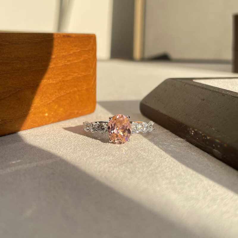 拉帕帕拉恰粉s925银戒指7*9培育高碳钻人工彩宝镶嵌 美号5号-港号10-11号-指围50