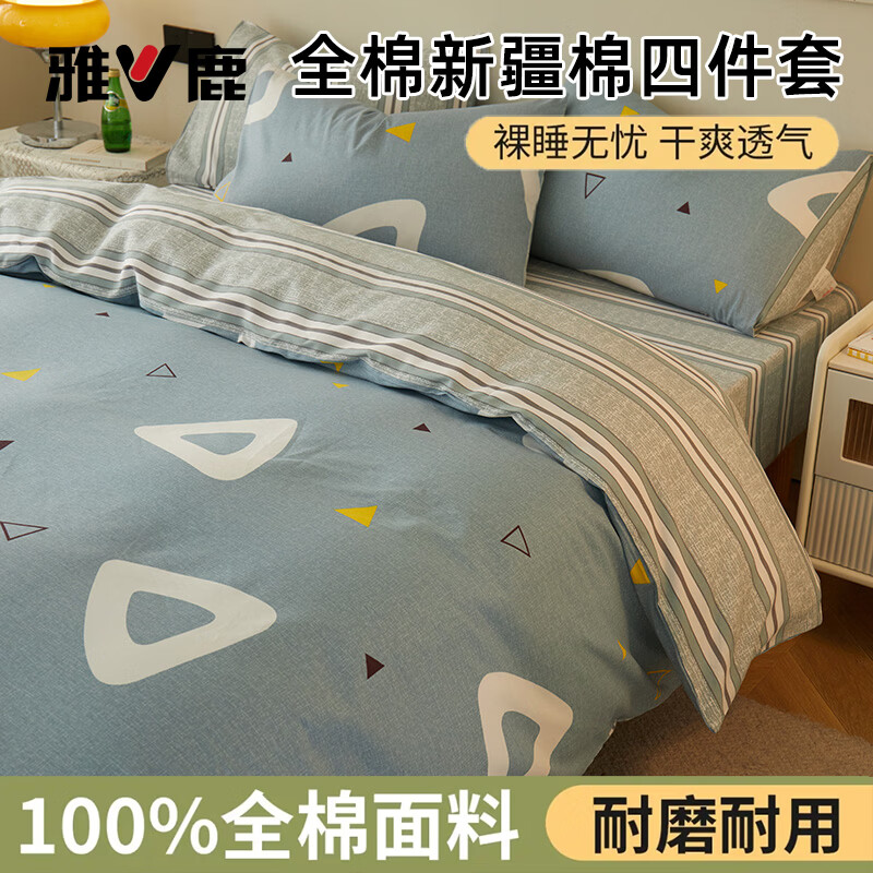 雅鹿北欧风床单被罩四件套纯棉全棉床上用品简约床笠被套宿舍家用三4 恋青春 【100%全棉 舒适透气 亲肤可裸睡】 1.8m 床单款 四件套被套200x230cm