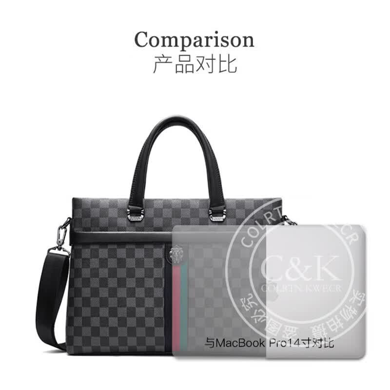 Colrtn Kwecr男士商务公文包大容量出差办公手提包皮包单肩斜挎包电脑包 CO183138.5*28.5*6(14英寸）
