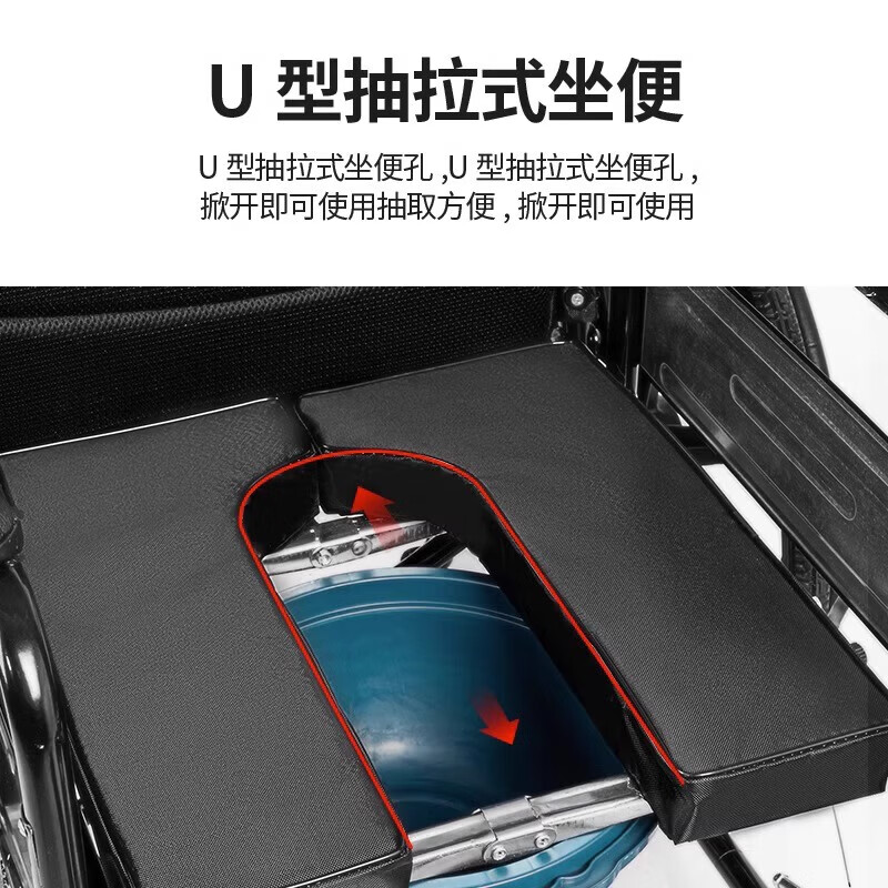 康立普（CANLIPE）轮椅瘫痪老年人可躺可洗澡大小便家用小型轻便折叠专用出行代步车 【主图热卖】扶手可掀+轻便铝圈轮+网垫可拆+赠品