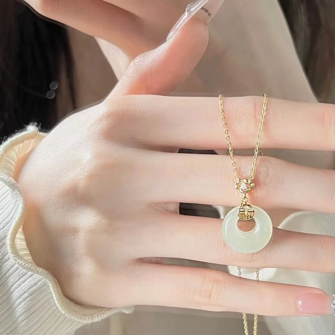 S925和田玉平安扣项链女新中式民族古风小众高级感和田玉首饰 黄金色【白玉髓】 925银