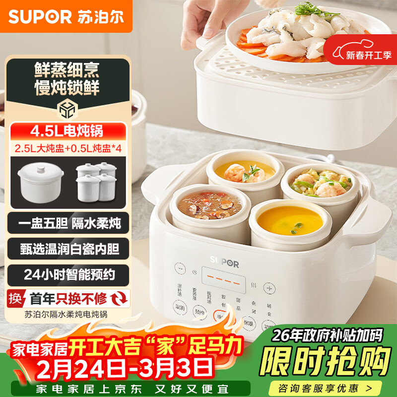 苏泊尔（SUPOR）电炖盅电炖锅隔水炖家用全自动煲汤炖汤锅陶瓷燕窝炖盅4.5L蒸炖一体多功能锅3-4人 DZ25FC873