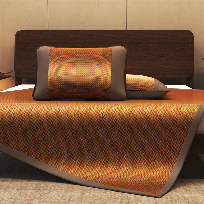 雅鹿藤席夏季冰丝席套件夏天家用双人床软席宿舍凉席双面凉席c 古风-姜黄 90*190cm（单席）