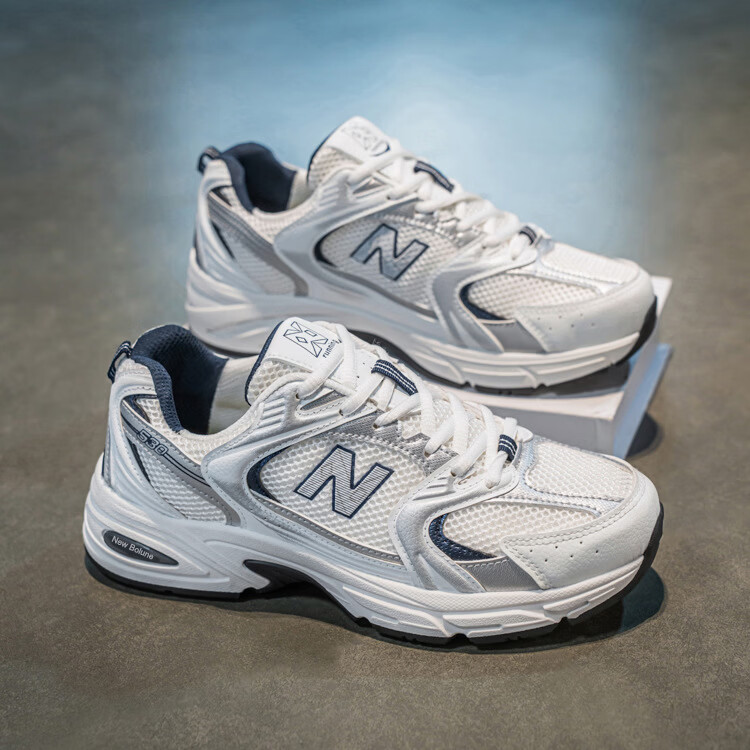 新百伦530运动鞋女2026新款夏季男款男士鞋子百搭网面白色男 白银 36