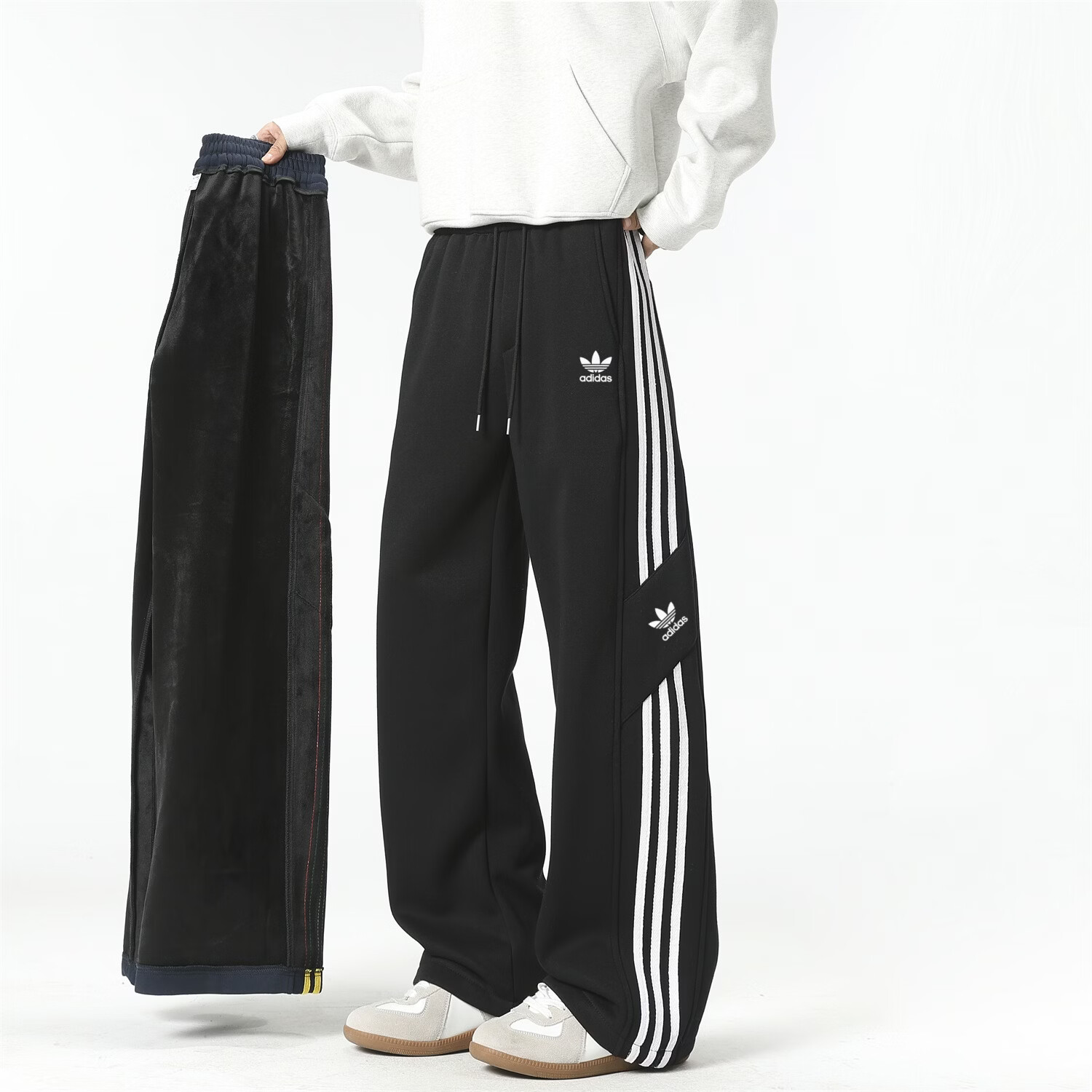 Y-3阿迪三叶草运动春秋长裤新款时尚弯刀裤休闲3条杠学生直筒百搭潮 黑色 2XL 建议体重135~155斤