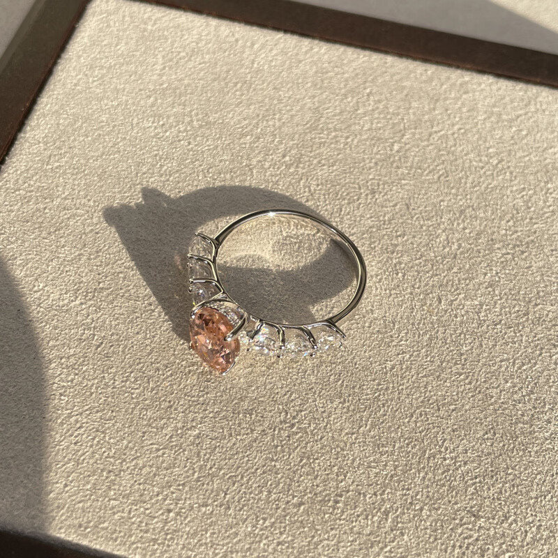 拉帕帕拉恰粉s925银戒指7*9培育高碳钻人工彩宝镶嵌 美号5号-港号10-11号-指围50