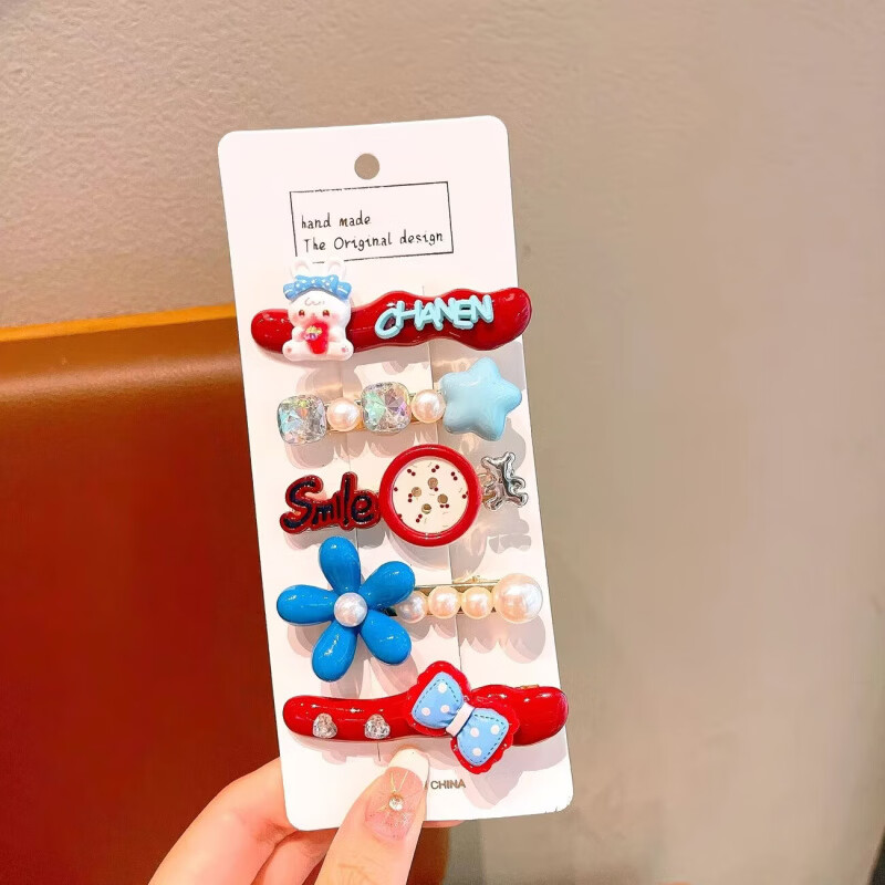 清洁JTT 蓝色花朵套装蝴蝶结发夹 韩版甜美头饰