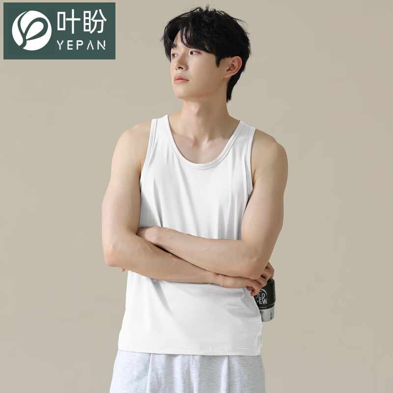 叶盼（yepan）【凉感】睡衣男夏季背心单件无袖薄款夏天莫代尔男士家居服可外穿 11001-白色 L (170) ：建议100-120斤穿着