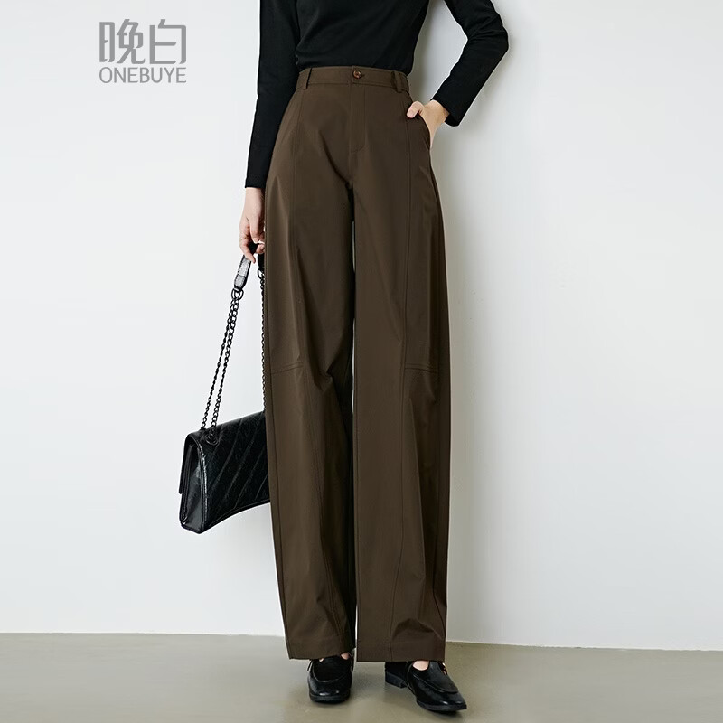 晚白【新品】2026年春款时尚高腰全包边山本裤半松紧舒适显瘦镰刀裤女 深咖色 27