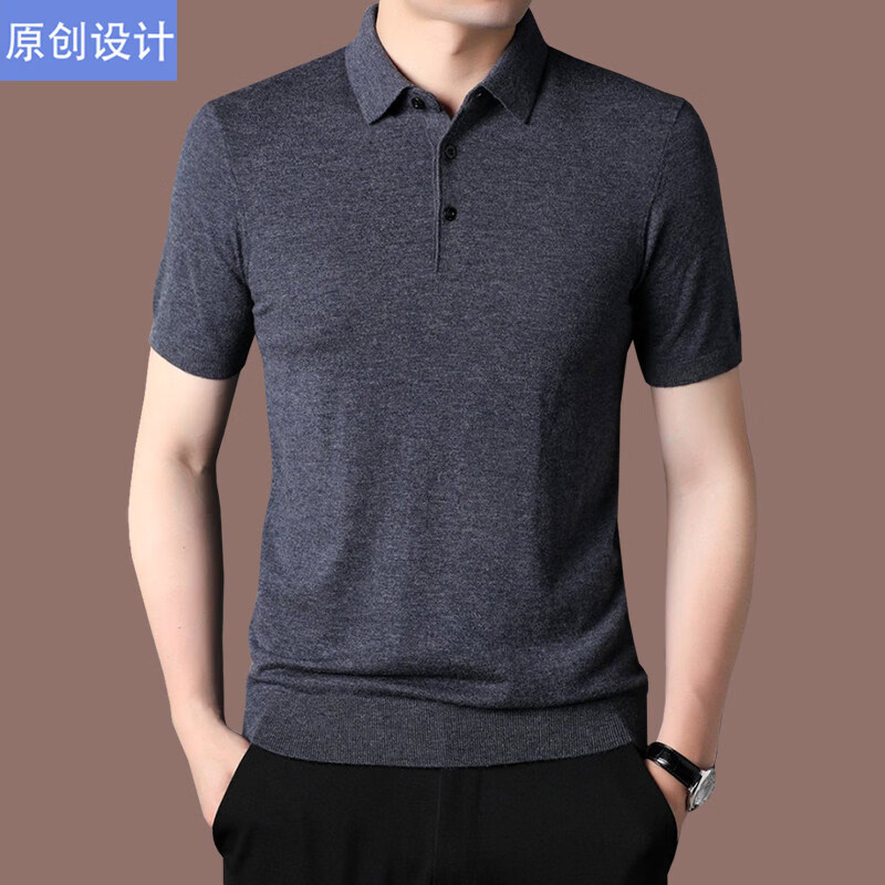 阿玛尼（ARMANI）正品品牌男装翻领短袖羊绒t恤薄款春秋冬季纯色半袖针织羊毛衫 国际一线品牌黑色 4XL 190__建议185斤到210斤穿