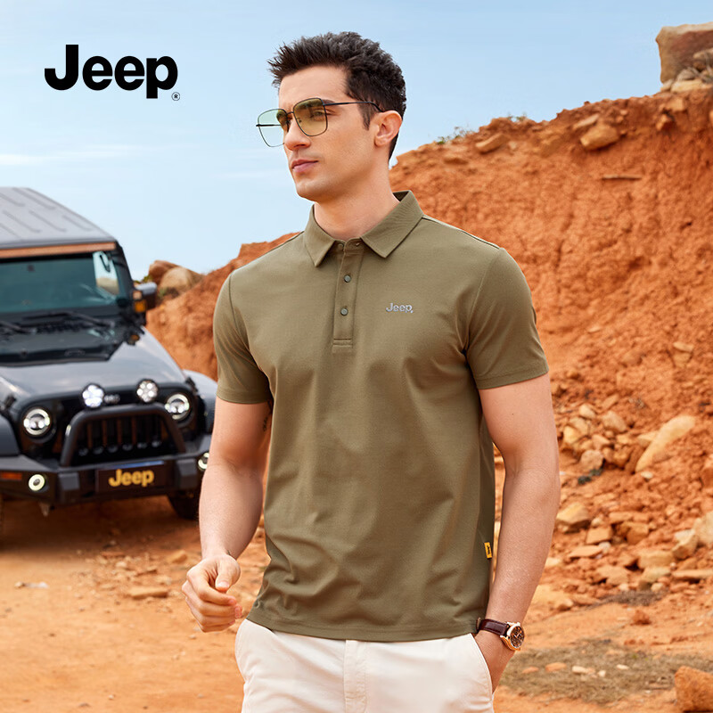 JEEP吉普时尚男装2026年春夏季新款休闲凉感polo衫翻领薄款短袖t恤男 幻影黑 /男女同款 L （175/92A）