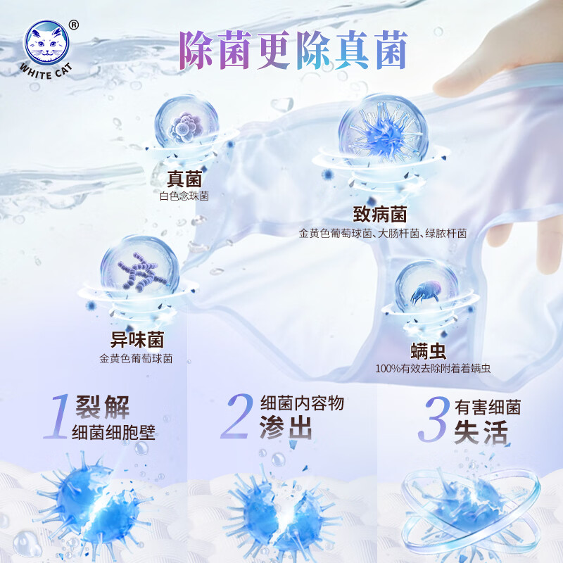 白猫内衣洗衣液350克去血渍汗渍除异味除菌低泡易漂复合酵素椰油 350g*3瓶【重磅新品-国际香氛特调】