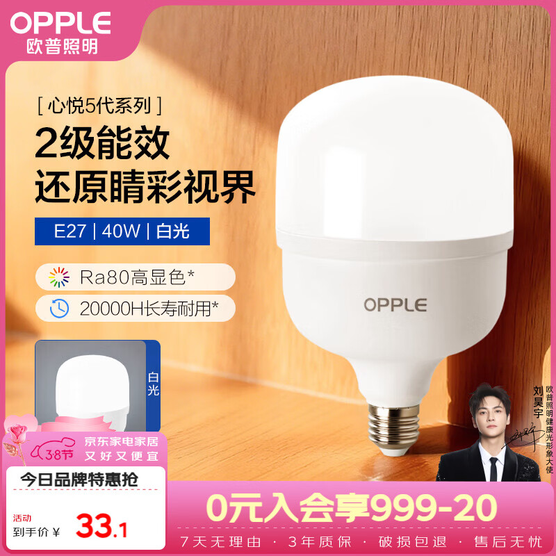 欧普照明（OPPLE）LED灯泡节能灯泡E27大螺口家用商用摆摊大功率厂房工矿灯40瓦白光