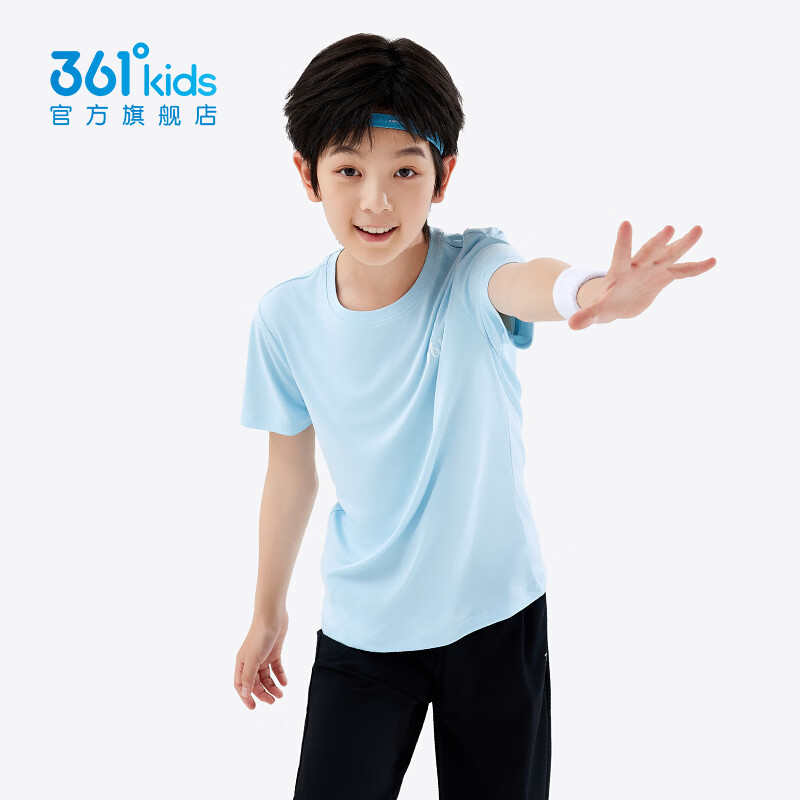 361°童装男女童短袖针织衫年夏季新款速干儿童T恤中大童冰爽上衣 机灵蓝1214-男童 130 cm