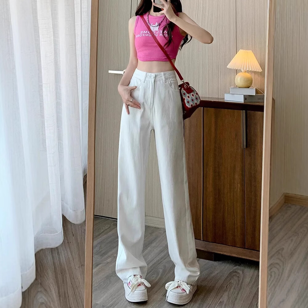 MDODC高腰阔腿牛仔裤女2026春秋款遮跨显瘦显高宽松直筒耐穿垂感拖地裤 黑色 2XL 推荐125-135斤