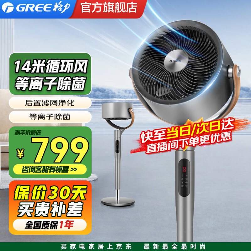 格力（GREE）环扇家用直流变频电风扇落地扇等离子除菌电扇智控预约涡轮换气扇 等离子除菌喷涂款FXDZ-2305Bag5 除菌除醛款FXDZ-2307Bg5