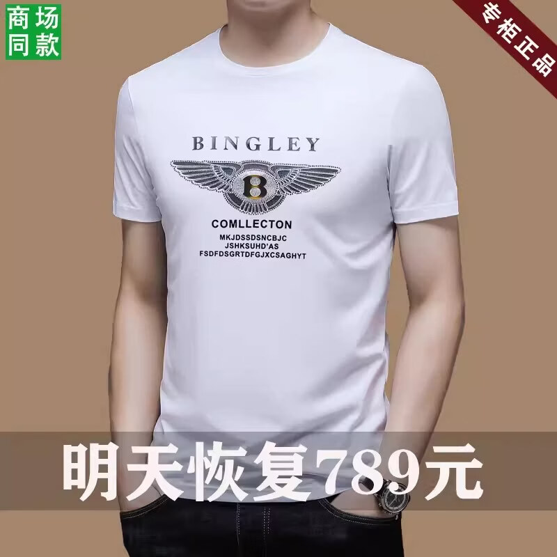 阿玛尼（ARMANI）意大利正品桑蚕丝短袖t恤男夏季新款圆领冰 丝薄款上衣男装大牌 国际一线品牌A-1019蓝色 3XL 185__建议170-185斤