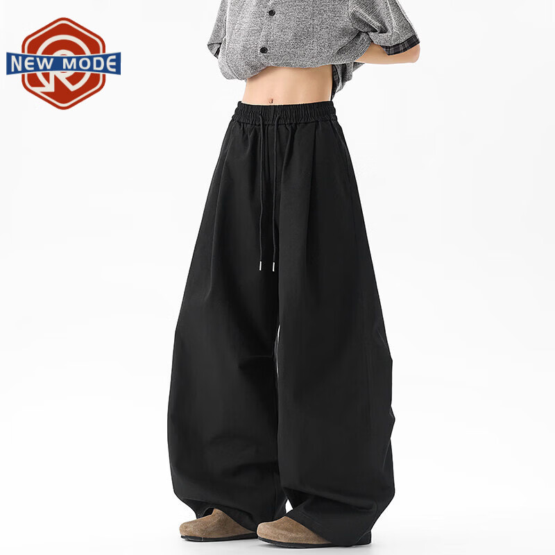 NEW OR MODE美式纯棉大码弯刀休闲裤男春夏季新款慵懒松弛感休闲宽松阔腿裤子 黑色【高品质】 XL 【建议125-145斤】