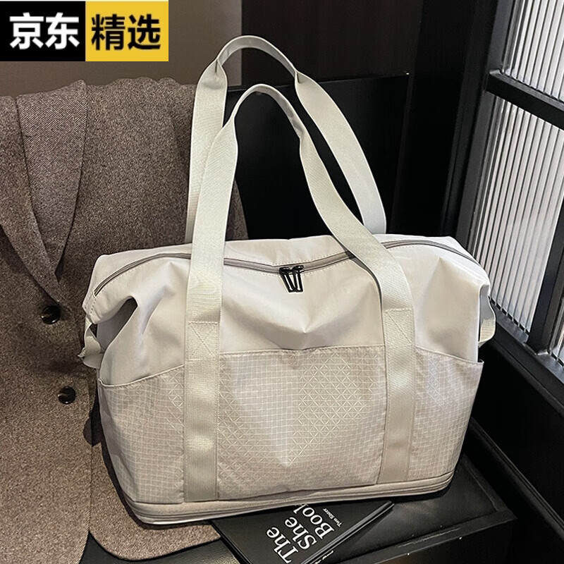 稻草人外出旅行包女士时尚大容量装衣服便携包轻便款短途出行手提行李包 灰色 可扩容+干湿分离