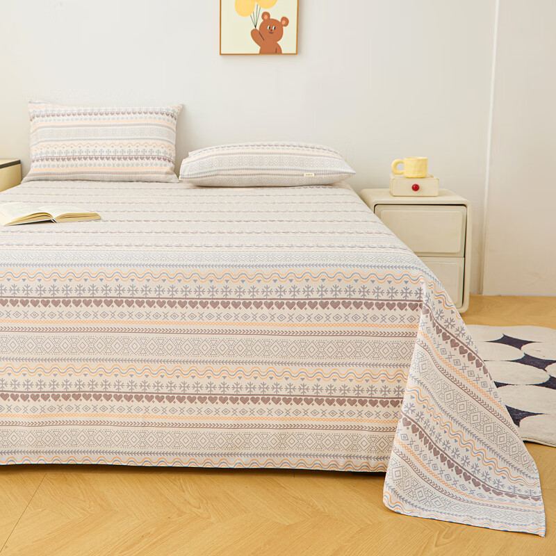 雅鹿加厚老粗布床单单件100原棉亚麻床罩学生宿舍被单三件套单人 波西米亚 200*230cm床单三件套