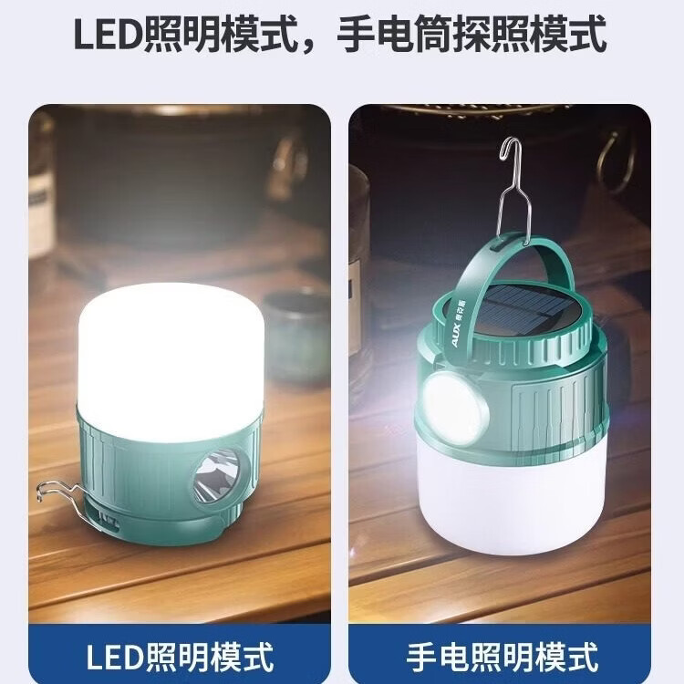 奥克斯（AUX）露营灯超亮长续航太阳能充电户外野营摆摊防水双光源应急照明马灯 【顶配款】双锂电/太阳能充电/双光源/电显