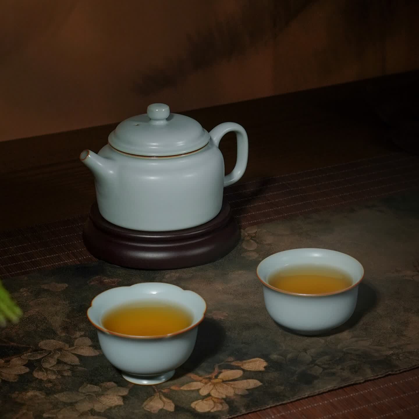 仁慈佑物茶杯主人杯 天青色手工汝窑春山对望对杯 景德镇产 礼盒装 春山对望 开片可养