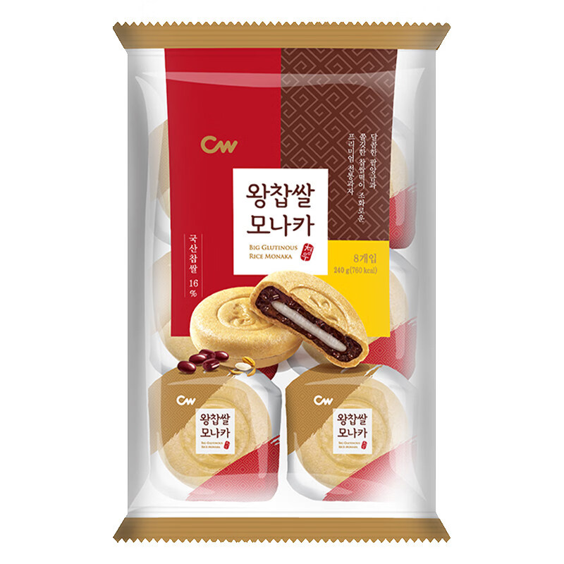 青佑（Cw）韩国进口青佑红豆糯米糕夹心派下午茶解馋小零食休闲食品 青佑红豆夹心糯米糕240g（含8小包） 1袋