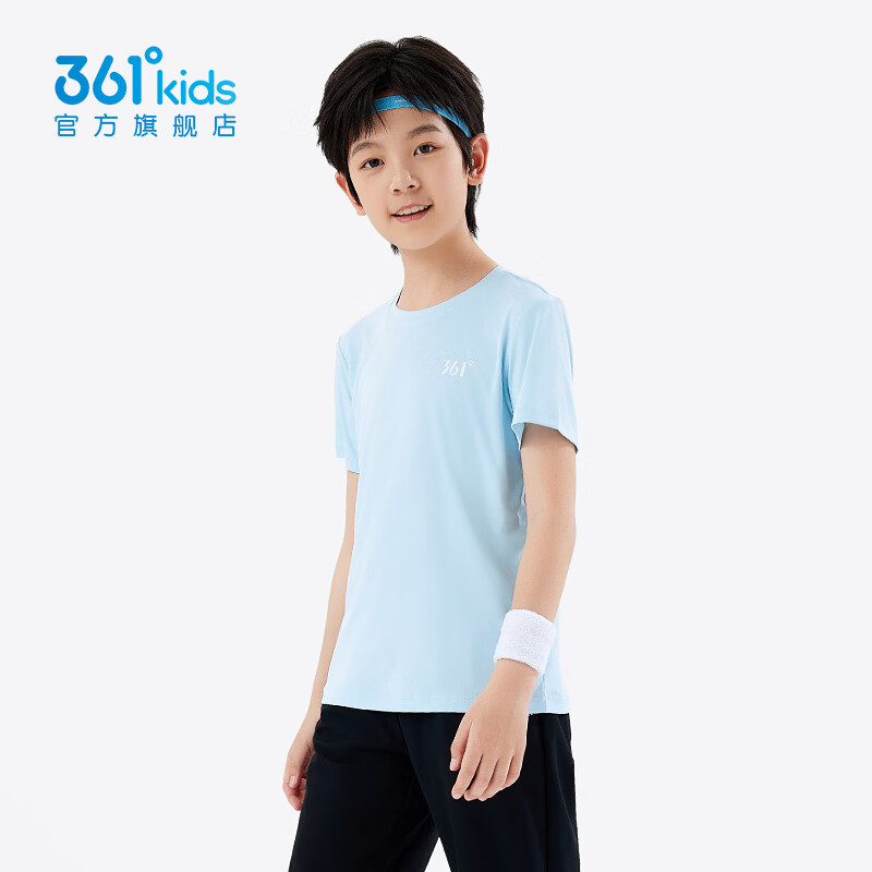 361°童装男女童短袖针织衫年夏季新款速干儿童T恤中大童冰爽上衣 机灵蓝1214-男童 130 cm