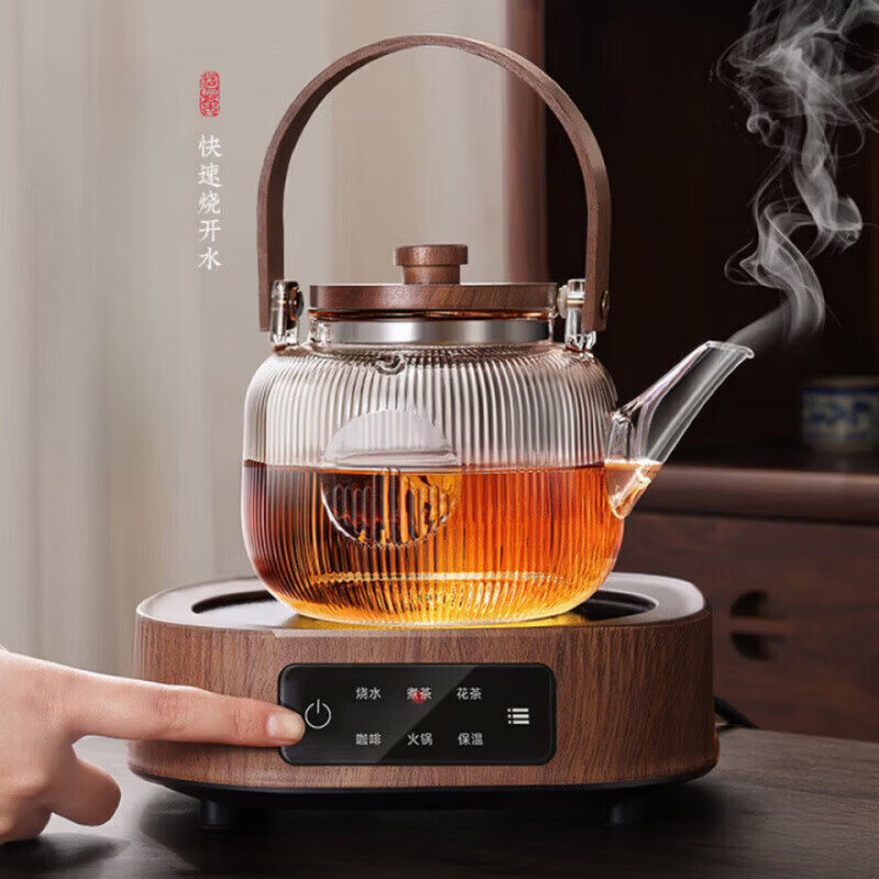 DEATKN【德国丨玻璃烧水壶】煮茶养生提梁水泡茶壶家用围炉耐高温电陶炉 竖条纹 900ml 耐高温防爆