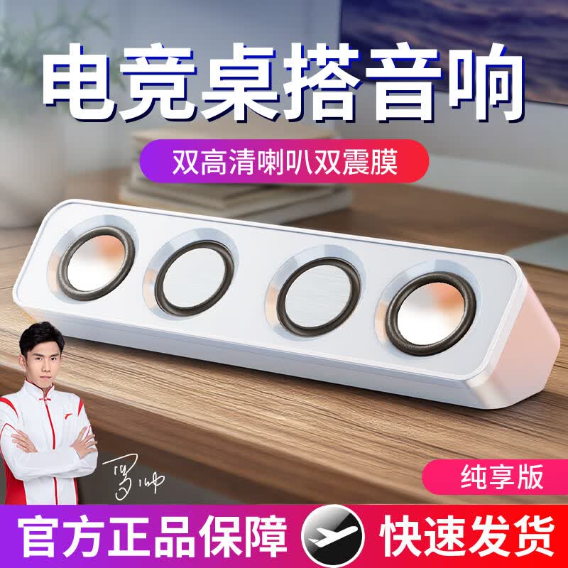 赛达电脑音响台式小型桌面迷你有线有源USB音箱家用笔记本外接双喇叭高音质低音炮游戏电竞扩音器 皓月白标配【有线连接】