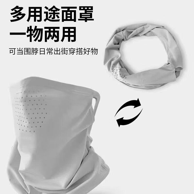 永久骑行防晒面罩男士夏季防紫外线挂耳口罩护颈遮阳骑车冰丝透气面巾 深灰+深灰【冰感舒爽丨透气不闷】挂耳款