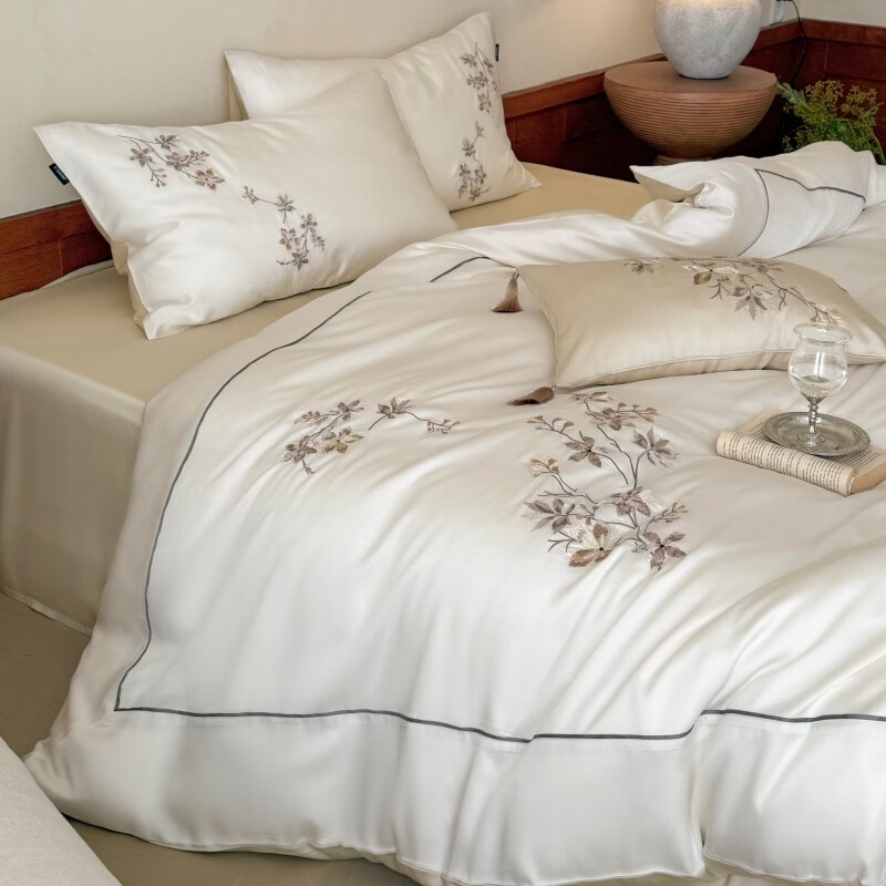 ROLAND LIVE夏季60莱赛尔兰精天丝四件套花卉刺绣丝滑裸睡凉感床上用品 LB 莱赛尔天丝套件-云山晓 1.2米床 床单款 【被套150*200cm】