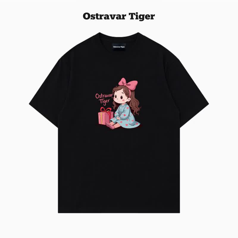 OSTRAVAR TIGER专柜新款 重磅限定潮牌2026夏手绘慵懒风宽松纯棉短袖女t恤 经典黑 M 100-120斤