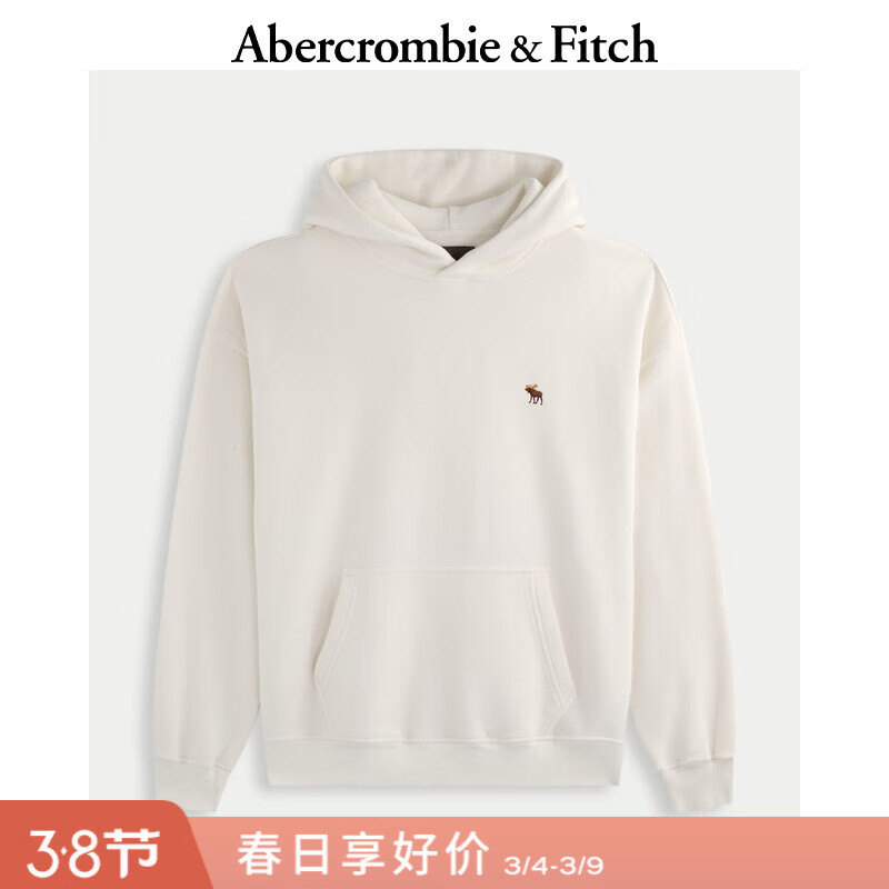 Abercrombie &amp; Fitch经典小麋鹿图案美式复古抓绒套头连帽卫衣25秋冬男装122-5536 白色 XL (180/116A)