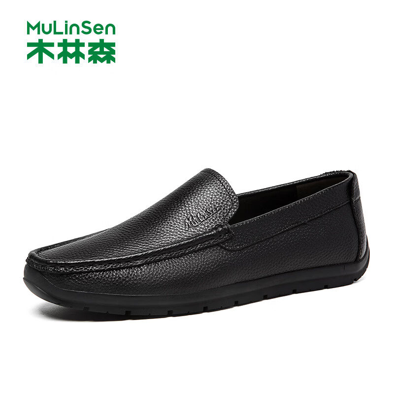 木林森休闲皮鞋男软底软面商务皮鞋舒适百搭驾车鞋春季新款男鞋轻奢名品 A3263212黑色 46