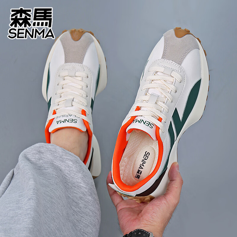 森馬（senma）男士厚底舒适跑步鞋低帮防滑轻便阿甘鞋时尚百搭休闲鞋 白绿 41