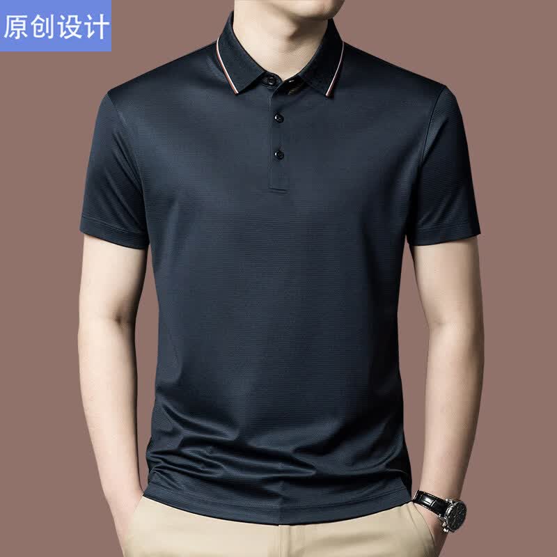 阿玛尼（ARMANI）正品品牌桑蚕丝短袖T恤男装薄款2026年夏季新款高端真丝POLO衫 国际一线品牌兰色 L 170__建议120斤到142斤穿