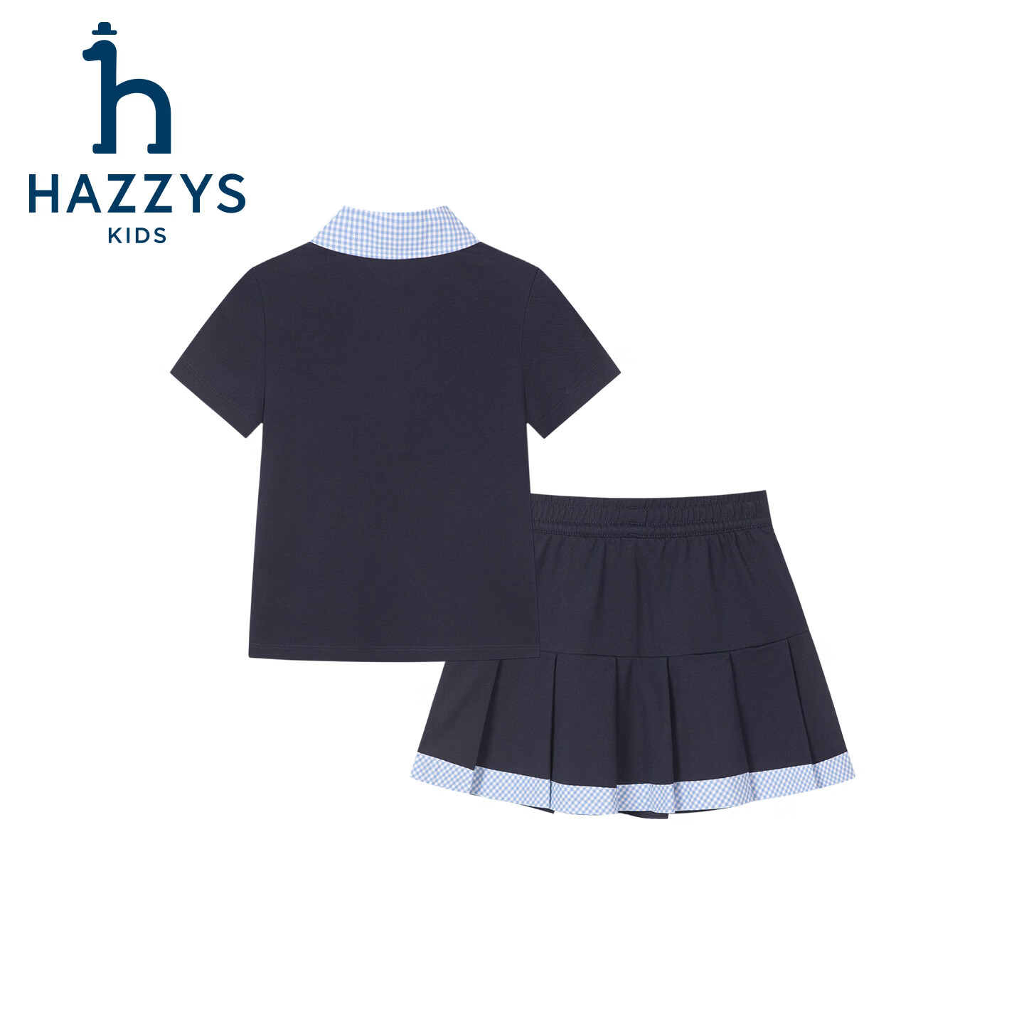 哈吉斯（HAZZYS）童装女童速干套装2026夏季新品大童学院风短袖polo衫儿童甜美短裙 藏蓝 130