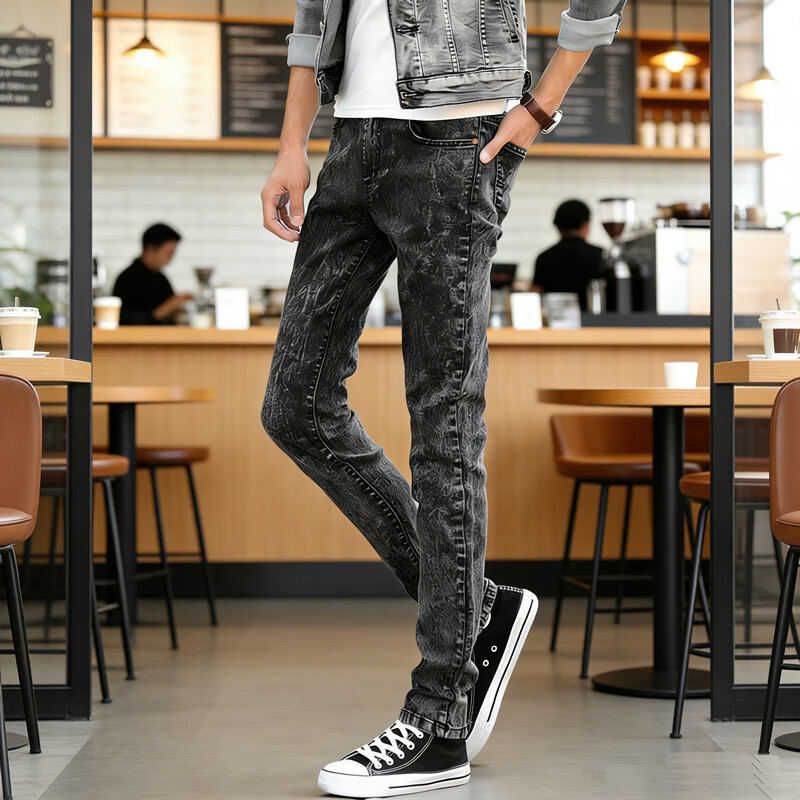 ZOCNA夏季薄款修身牛仔裤男四季款 紧身潮牌男小脚休闲长裤子 XXY深雪花7016 34 腰围2尺7/推荐体重155-165斤