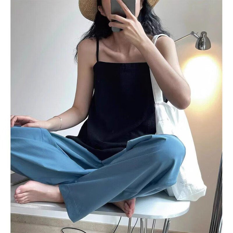 夏典素订女王（SE.PSTP）2026高品质新款高端轻奢大牌夏季新款韩版棉麻小吊带背心宽松显瘦 黑色 M
