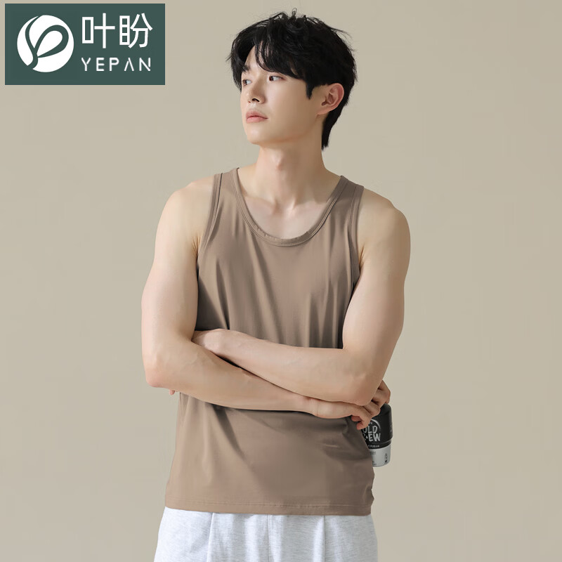叶盼（yepan）【凉感】睡衣男夏季背心单件无袖薄款夏天莫代尔男士家居服可外穿 11001-棕灰 L (170) ：建议100-120斤穿着