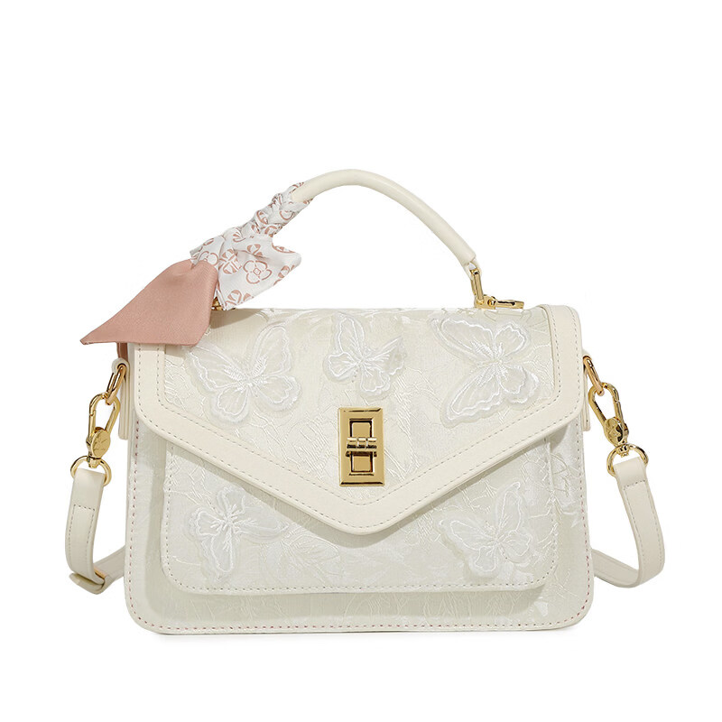 IT MANCLACYK香港代购新中式国风蝴蝶刺绣戴妃包包女2025新款百搭单肩手提包女 蝴蝶白_专柜礼盒套装