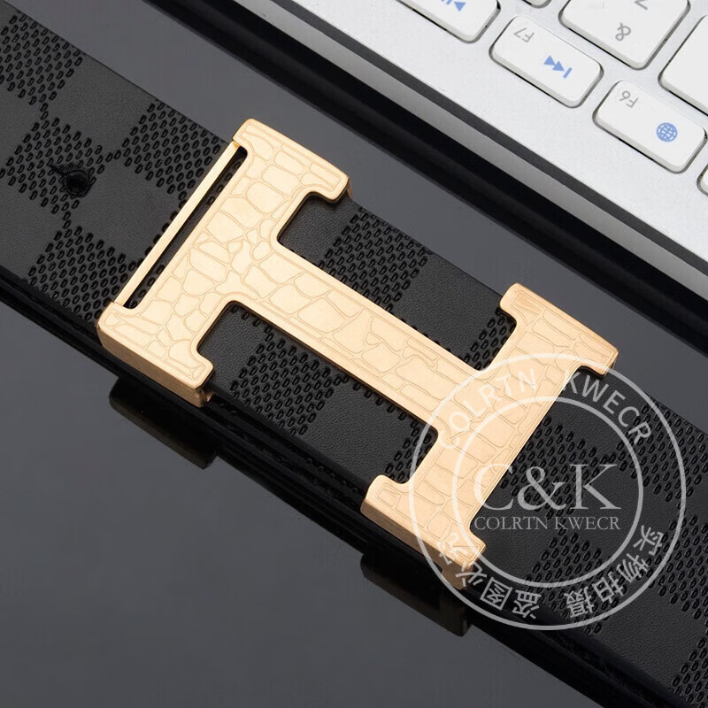 Colrtn Kwecr奢侈新品男款皮带中青年高档商务正装休闲裤腰带男生日礼物奢侈品 CK银扣咖色带3.8CM【礼盒装】 120cm