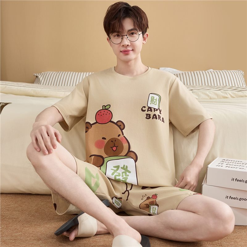 起润猴纯棉睡衣男士夏季短袖薄款卡通可爱学生青少年夏天大码家居服套装 LML1873# 5XL 标准【建议身高188CM左右，体重220-250斤】
