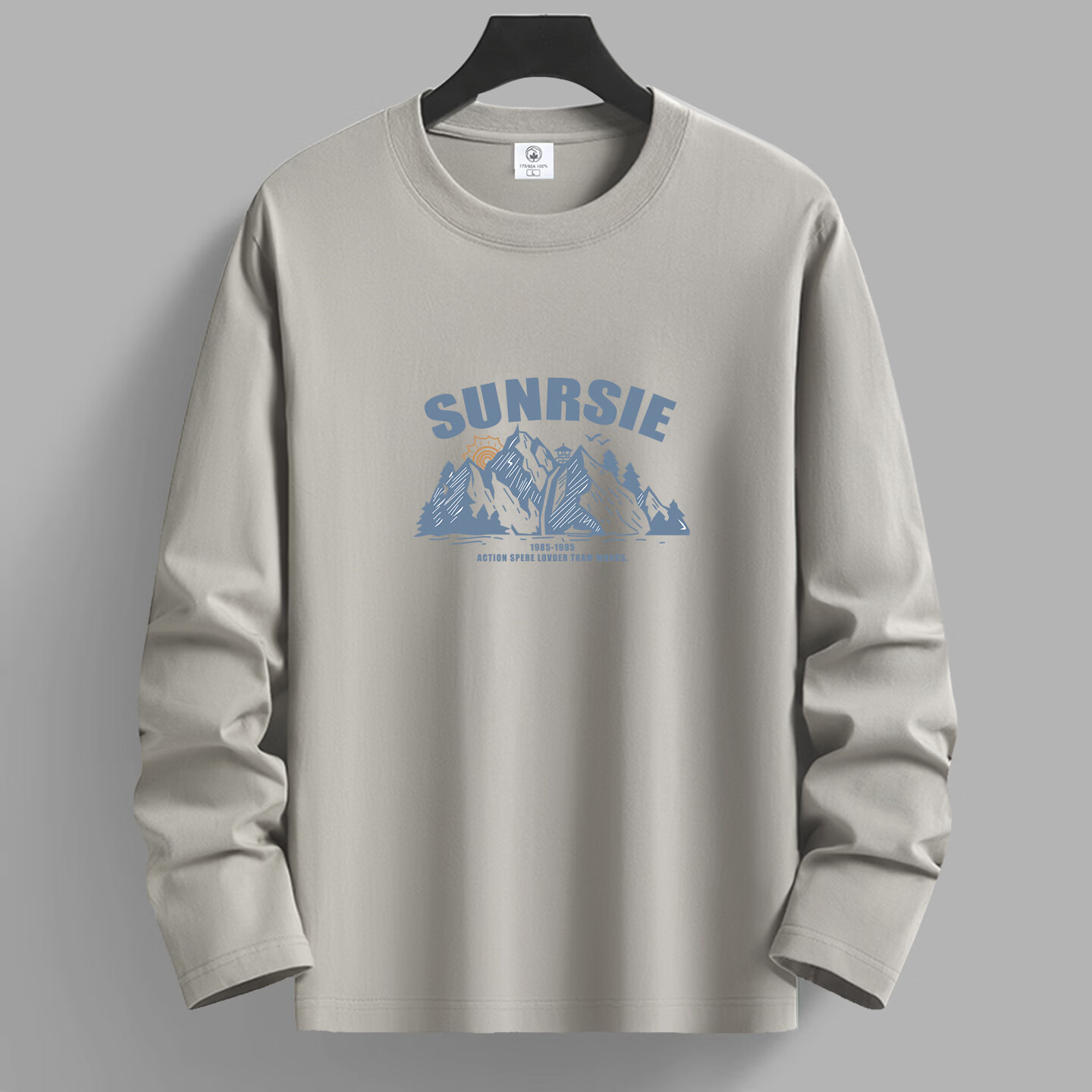 布卡澜琦春秋季新款男士圆领长袖T恤时尚潮流印花圆领长袖休闲体恤衫卫衣 白色SUN山峰长袖 XL 【建议120-135斤】