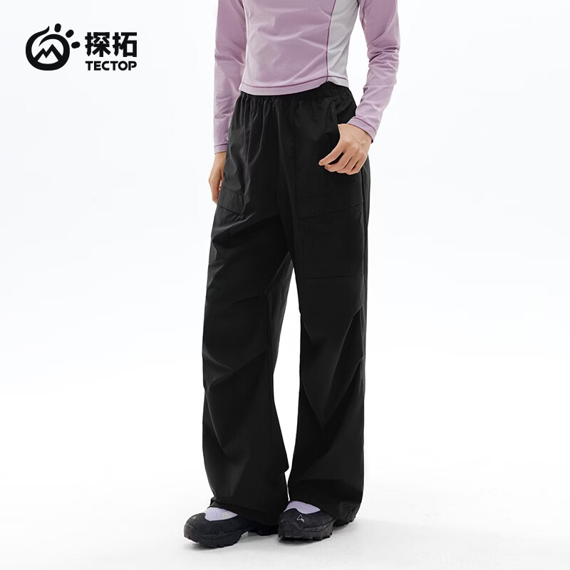 探拓（TECTOP）26新款女士速干裤运动大码登山裤工装裤休闲直筒裤 云墨黑 L