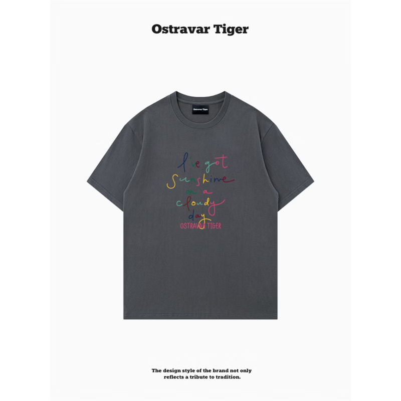 OSTRAVAR TIGER专柜新款 重磅限定潮牌2026春设计感宽松纯棉短袖女t恤上衣 浅奶杏 3XL