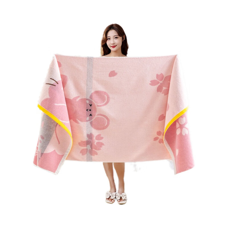 BEYZK纯棉100%浴巾男女专用成人全棉吸水柔软洗澡大毛巾裹巾儿童高档 团团圆圆粉色   百分百纯棉 70*140厘米