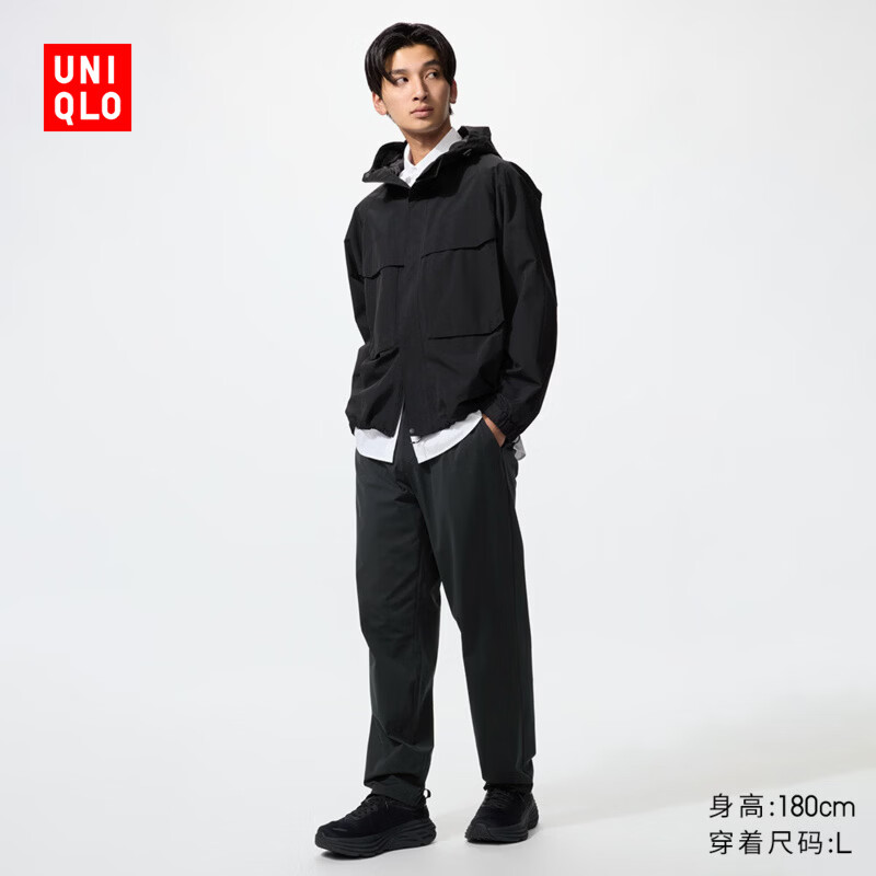 优衣库加长款男装高弹力窄口九分裤/DRY-EX速干长裤裤子485495 485495/09黑色 L